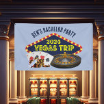 vrijgezellenfeest Las Vegas Trip Casino Spandoek<br><div class="desc">Pas je eigen bachelor party banner aan voor een Las Vegas reis. Cool gepersonaliseerd decor met gokken casino nietjes zoals een dek van kaarten,  poker chips,  en roulette wiel met Vegas Trip in geel script. Leuke gokker uitje bash voor je bruidsjonkers en beste man.</div>
