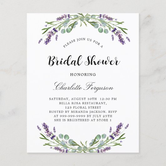 Vrijgezellenfeest lavender floral budget Uitnodigi Flyer (Voorkant)