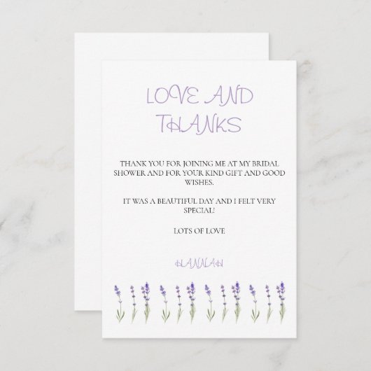 Vrijgezellenfeest Lavender Hartelijk dank Bedankkaart (Voorkant / Achterkant)