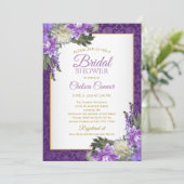 vrijgezellenfeest - Lavender Paars Damask & Gold Kaart (Staand voorkant)