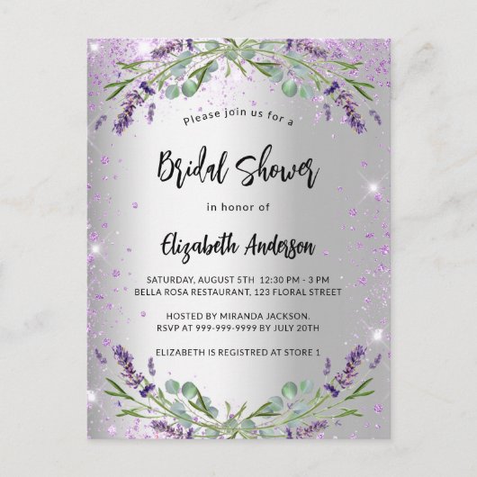 Vrijgezellenfeest lavender Silver Eucalyptus flora Uitnodiging Briefkaart (Voorkant)