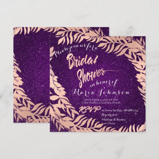 Vrijgezellenfeest Leafs Glitter Roos Gold Violet P Kaart (Voorkant / Achterkant)