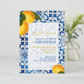 Vrijgezellenfeest Lemon Blue White Tile Chic Kaart (Staand voorkant)