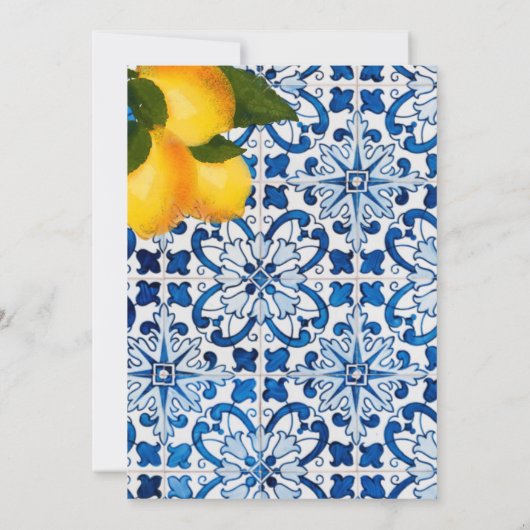 Vrijgezellenfeest Lemon Blue White Tile Chic Kaart (Achterkant)