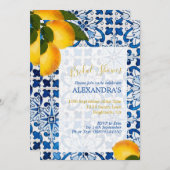 Vrijgezellenfeest Lemon Blue White Tile Chic Kaart (Voorkant / Achterkant)