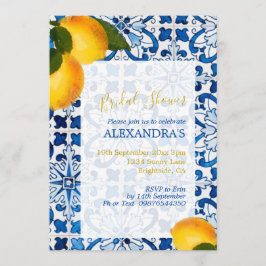 Vrijgezellenfeest Lemon Blue White Tile Chic Kaart