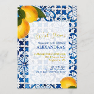 Vrijgezellenfeest Lemon Blue White Tile Chic Kaart