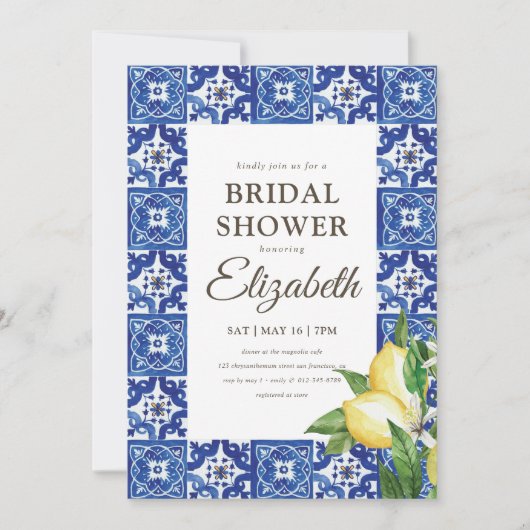 Vrijgezellenfeest Lemon Foliage Blue Mediterranean Kaart (Voorkant)