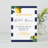 Vrijgezellenfeest Lemons Navy White Stripe Elegant Kaart (Staand voorkant)