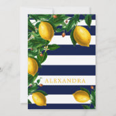Vrijgezellenfeest Lemons Navy White Stripe Elegant Kaart (Achterkant)