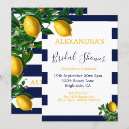 Vrijgezellenfeest Lemons Navy White Stripe Elegant Kaart