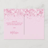 Vrijgezellenfeest lichtroze glitter bedankt briefkaart (Achterkant)