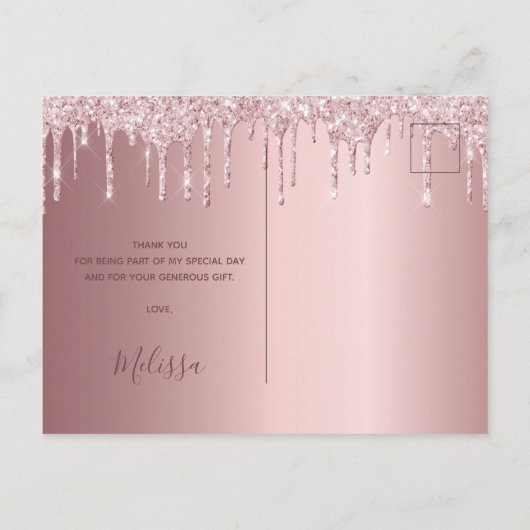 Vrijgezellenfeest lichtroze glitter bedankt briefkaart (Achterkant)