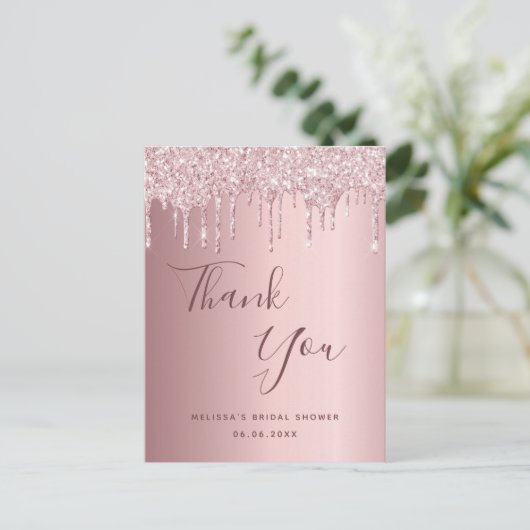 Vrijgezellenfeest lichtroze glitter bedankt briefkaart (Staand voorkant)