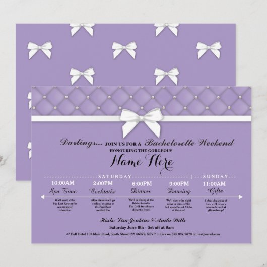 vrijgezellenfeest Lila rondweg Bachelorette uitnod Programmakaart (Voorkant / Achterkant)