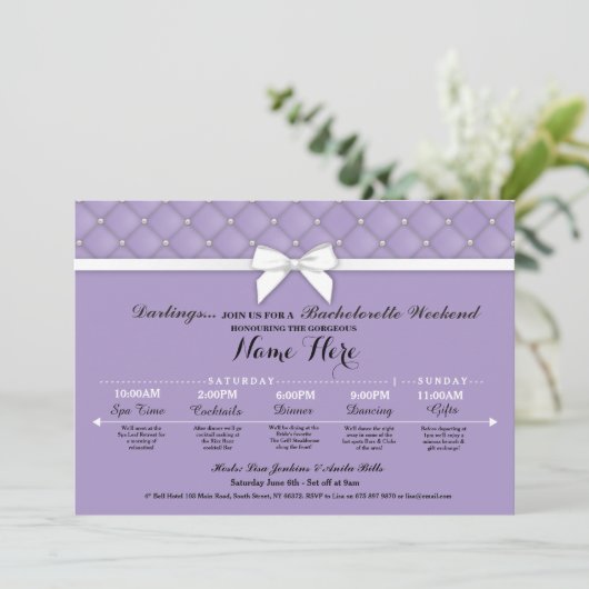 vrijgezellenfeest Lila rondweg Bachelorette uitnod Programmakaart (Staand voorkant)