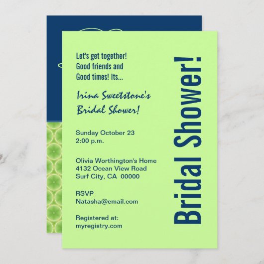 vrijgezellenfeest Lime Green en Navy Blue Circles Kaart (Voorkant / Achterkant)