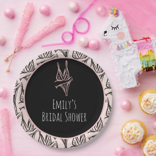 Vrijgezellenfeest Lingerie Party roze Patroon Papieren Bordje (Feest)