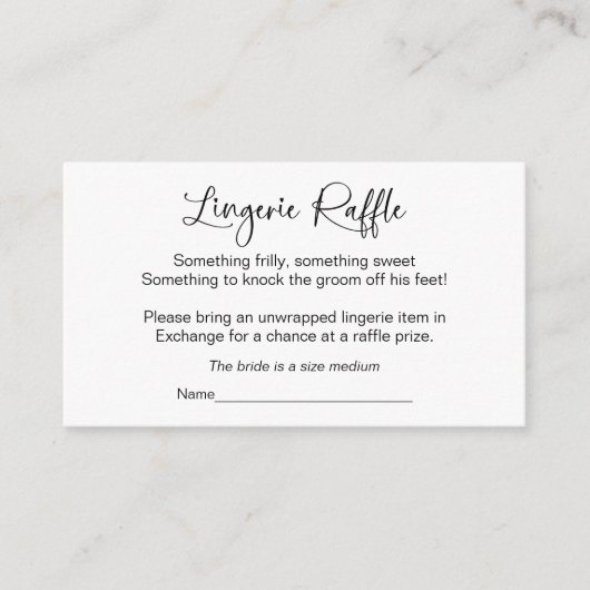 Vrijgezellenfeest Lingerie Raffle Behuizing Kaart (Voorkant)