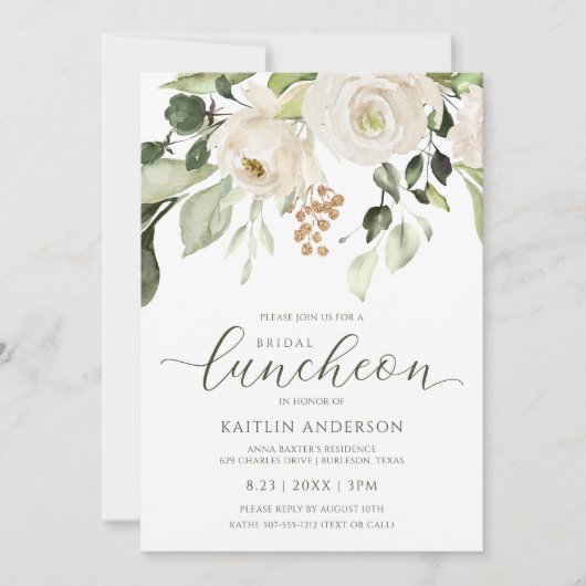 Vrijgezellenfeest Luncheon Greenery Foliage White Kaart (Voorkant)