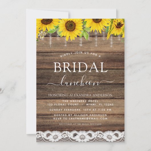 Vrijgezellenfeest Luncheon Sunflower Rustic Farmho Kaart (Voorkant)