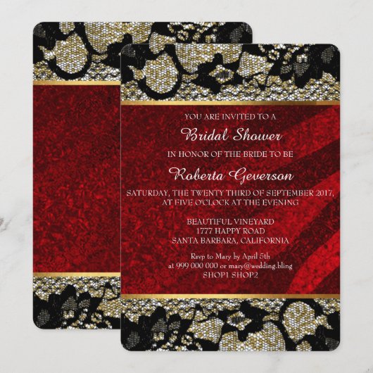 Vrijgezellenfeest Luxury Red Black Lace Sparkly Kaart (Voorkant / Achterkant)