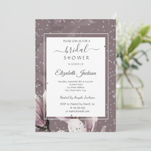 Vrijgezellenfeest Magnolia Flowers Diamonds Kaart (Staand voorkant)