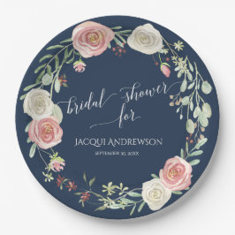 vrijgezellenfeest marine Blush Ivory Rozen Wreate Papieren Bordje