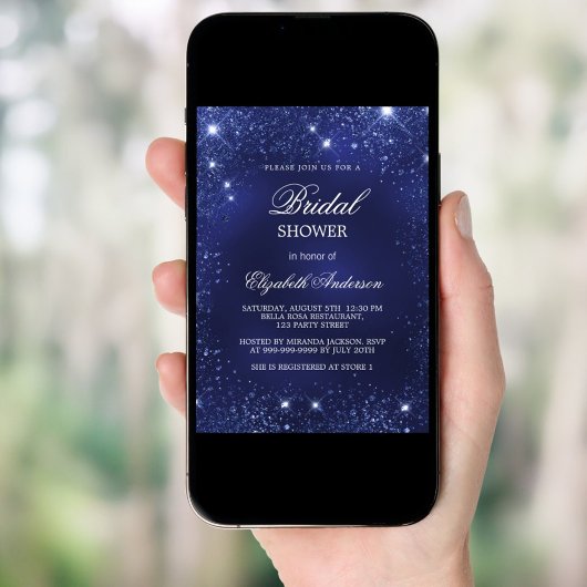 Vrijgezellenfeest marineblauw fonkelt elegant kaart