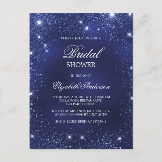 Vrijgezellenfeest marineblauw fonkelt elegant uitnodiging briefkaart (Voorkant)