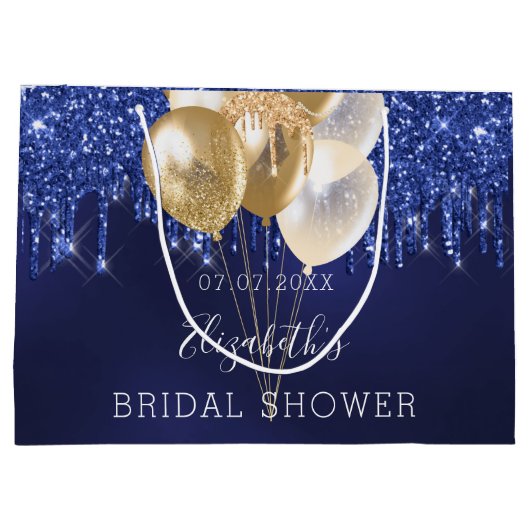 Vrijgezellenfeest marineblauw goudballonnen groot cadeauzakje (Achterkant)