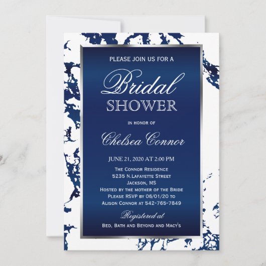 Vrijgezellenfeest - marmer blauw marmer, wit en zi kaart (Voorkant)