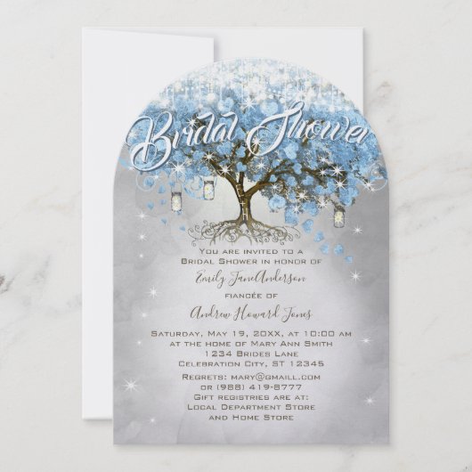 Vrijgezellenfeest Mason Jar Blue Heart Leaf Tree Kaart (Voorkant)