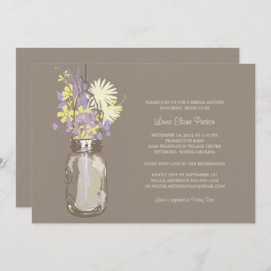 Vrijgezellenfeest Mason Jar en wilde bloemen Kaart (Voorkant / Achterkant)