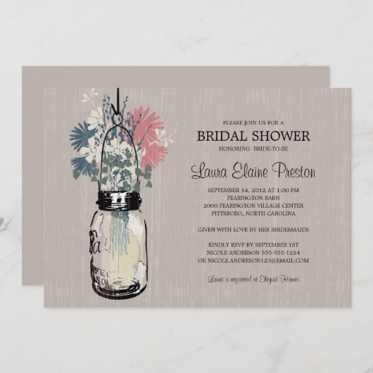 Vrijgezellenfeest Mason Jar en wilde bloemen Kaart (Voorkant / Achterkant)