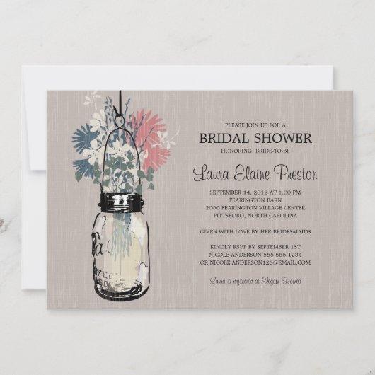 Vrijgezellenfeest Mason Jar en wilde bloemen Kaart (Voorkant)