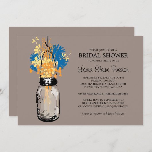 Vrijgezellenfeest Mason Jar en wilde bloemen Kaart (Voorkant / Achterkant)