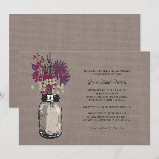 Vrijgezellenfeest Mason Jar en wilde bloemen Kaart (Voorkant / Achterkant)