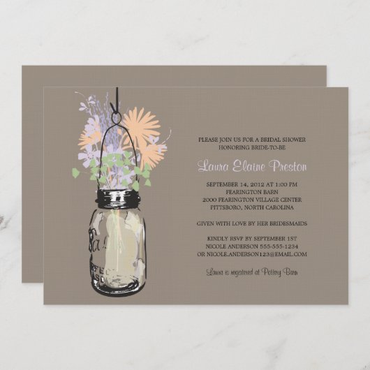 Vrijgezellenfeest Mason Jar en wilde bloemen Kaart (Voorkant / Achterkant)