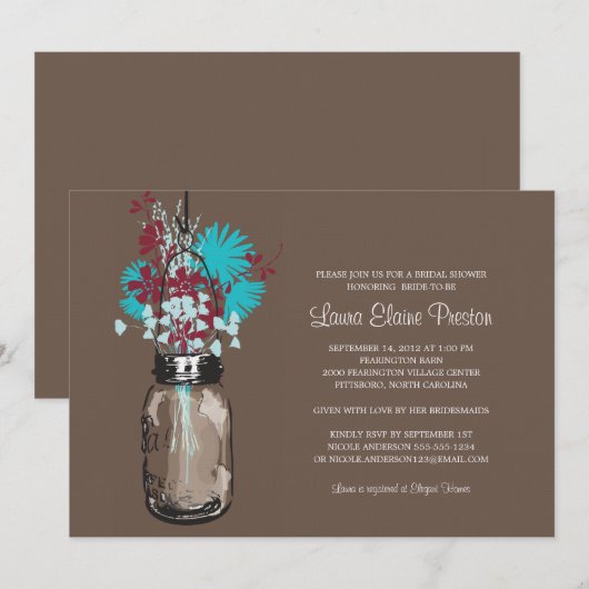 Vrijgezellenfeest Mason Jar en wilde bloemen Kaart (Voorkant / Achterkant)