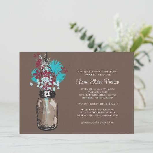 Vrijgezellenfeest Mason Jar en wilde bloemen Kaart (Staand voorkant)