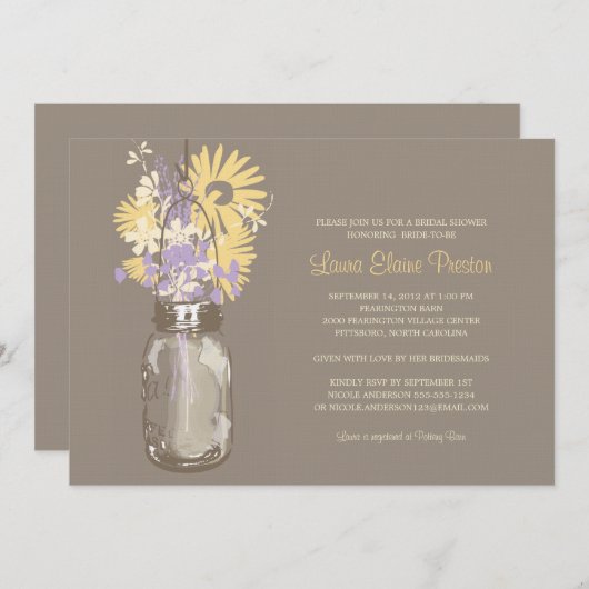 Vrijgezellenfeest Mason Jar en wilde bloemen Kaart (Voorkant / Achterkant)