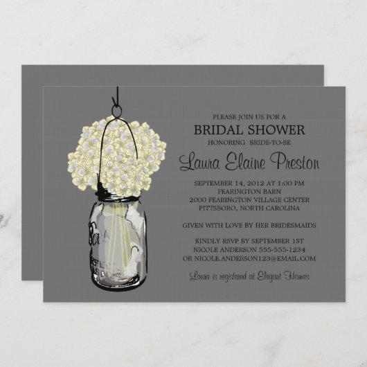 Vrijgezellenfeest Mason Jar Hydrangeas Kaart (Voorkant / Achterkant)