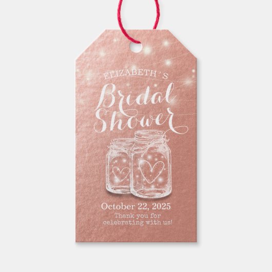 Vrijgezellenfeest Mason Jars String Lights Roos Go Cadeaulabel (Voorkant)