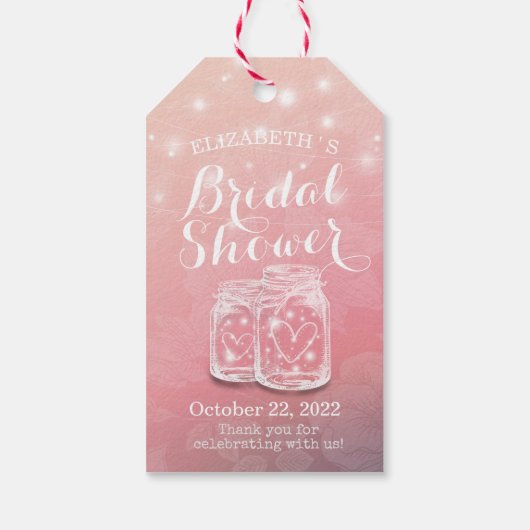 Vrijgezellenfeest Mason Jars String Lights Roze ve Cadeaulabel (Achterkant)