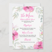 Vrijgezellenfeest Menu Hot Pink Floral Waterverf Kaart (Voorkant)