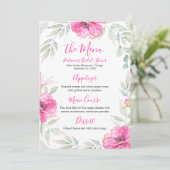 Vrijgezellenfeest Menu Hot Pink Floral Waterverf Kaart (Staand voorkant)