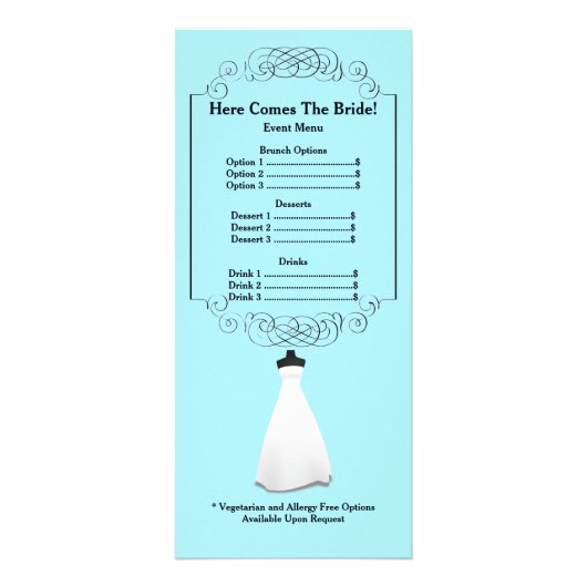 Vrijgezellenfeest Menu Rackcard (Voorkant)