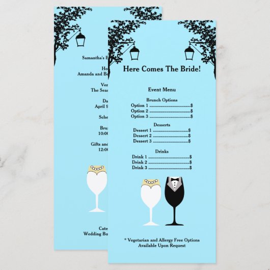 Vrijgezellenfeest Menu Rackcard (Voorkant / Achterkant)