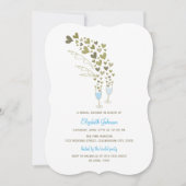 Vrijgezellenfeest met blauwe champagne en goudhart kaart (Voorkant)